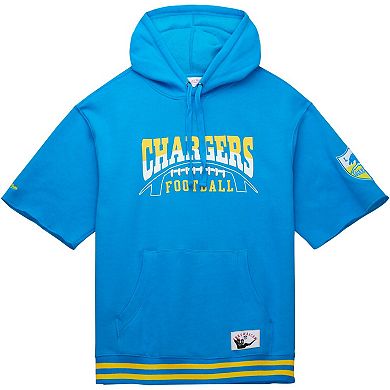 Men's Mitchell & Ness Powder Blue Los Angeles Chargers Pre-Game Short Sleeve Pullover Hoodie