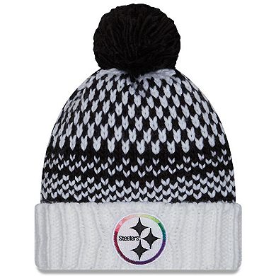 Women's New Era Black/White Pittsburgh Steelers 2023 NFL Crucial Catch Cuffed Pom Knit Hat