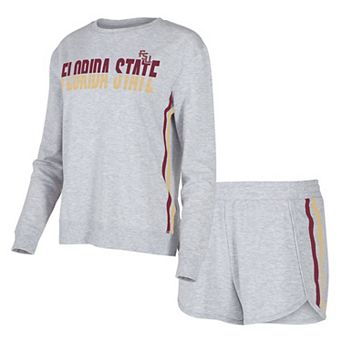 Women's Concepts Sport Gray Florida State Seminoles Cedar Tri-Blend Long Sleeve T-Shirt & Shorts Sleep Set