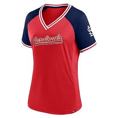 Women's Fanatics Branded Red St. Louis Cardinals Glitz & Glam League Diva Raglan V-Neck T-Shirt