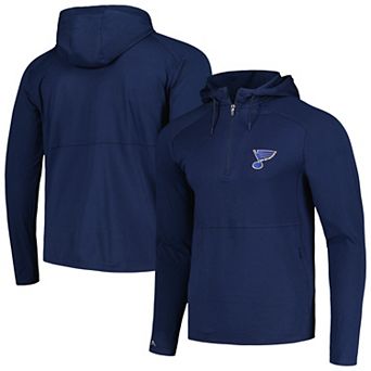 Men's Antigua Heather Navy St. Louis Blues Spikes Raglan Quarter-Zip Hoodie