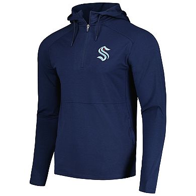 Men's Antigua Heather Navy Seattle Kraken Spikes Raglan Quarter-Zip Hoodie