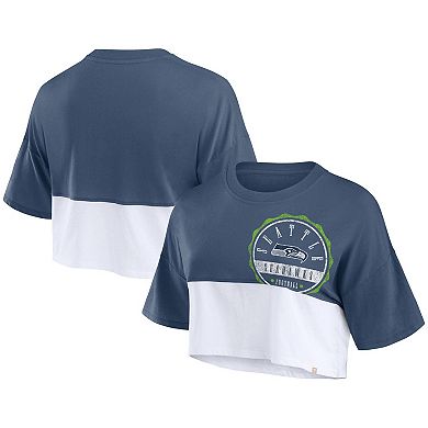 Women's Fanatics College Navy/White Seattle Seahawks Boxy Color Split Cropped T-Shirt