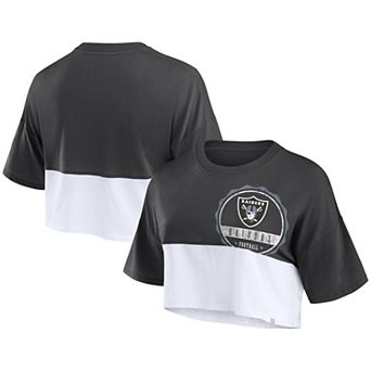 Women's Fanatics Black/White Las Vegas Raiders Boxy Color Split Cropped T-Shirt