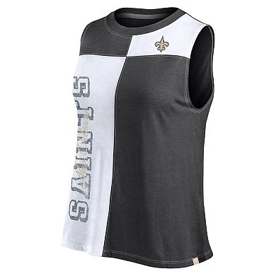 Women's Fanatics Black/White New Orleans Saints Script Color Block Tank Top