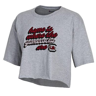 Women's Champion Gray South Carolina Gamecocks Boyfriend Cropped T-Shirt