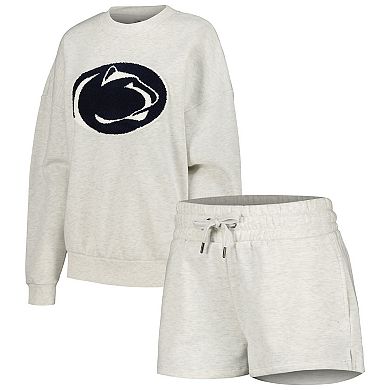 Women's Gameday Couture Ash Penn State Nittany Lions Team Effort Pullover Sweatshirt & Shorts Sleep Set