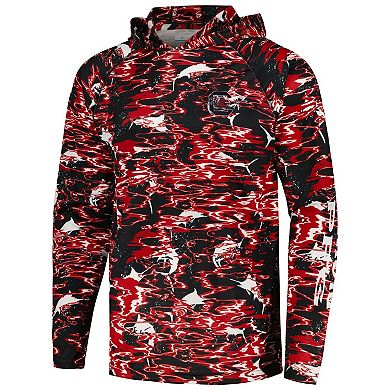 Men's Columbia Black South Carolina Gamecocks PFG Terminal Tackle Omni-Shade Rippled Long Sleeve Hooded T-Shirt