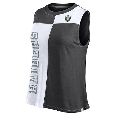 Women's Fanatics Black/White Las Vegas Raiders Script Color Block Tank Top