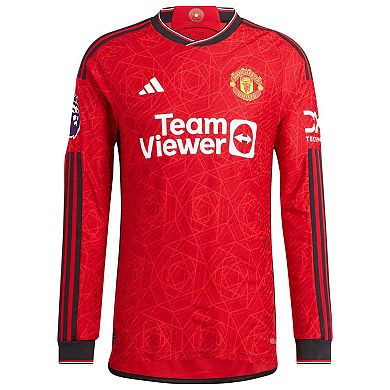Men's adidas  Red Manchester United 2023/24 Home Authentic Long Sleeve Jersey