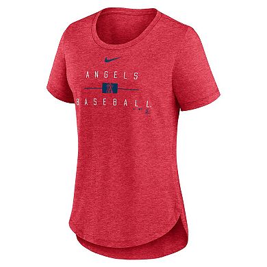 Women's Nike Heather Red Los Angeles Angels Knockout Team Stack Tri-Blend T-Shirt