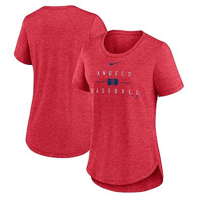Women's Nike Heather Red Los Angeles Angels Knockout Team Stack Tri-Blend T-Shirt