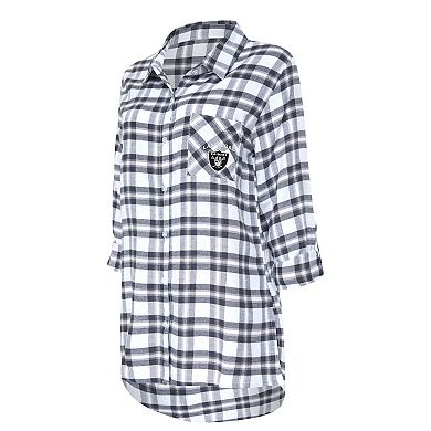 Women's Concepts Sport Charcoal Las Vegas Raiders Sienna Plaid Full-Button Long Sleeve Nightshirt