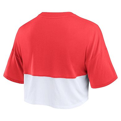 Women's Fanatics Red/White Texas Tech Red Raiders Oversized Badge Colorblock Cropped T-Shirt
