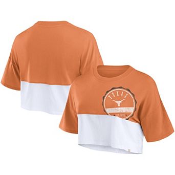 Women's Fanatics Texas Orange/White Texas Longhorns Oversized Badge Colorblock Cropped T-Shirt
