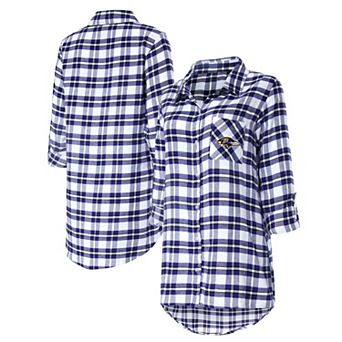 Women's Concepts Sport Purple Baltimore Ravens Sienna Plaid Full-Button Long Sleeve Nightshirt