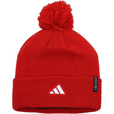 Men's adidas Scarlet Nebraska Huskers 2023 Sideline COLD.RDY Cuffed Knit Hat with Pom