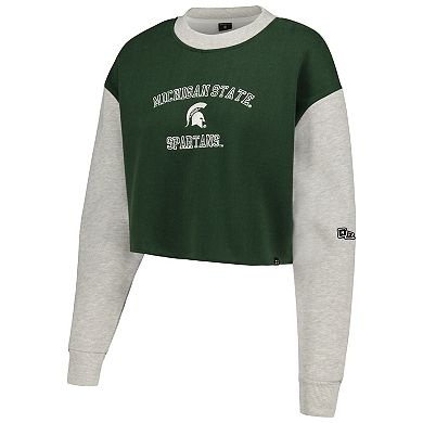 Women's Hype and Vice Green Michigan State Spartans Colorblock Rookie Crew Pullover Sweatshirt