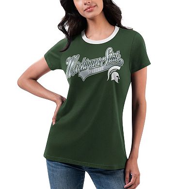 Women's G-III 4Her by Carl Banks Green Michigan State Spartans Recruit Ringer T-Shirt