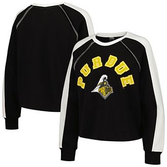 Women's Gameday Couture Black Purdue Boilermakers Blindside Raglan��Cropped Pullover Sweatshirt