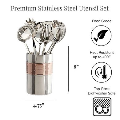 Lexi Home 7-Piece Hammered Stainless Steel Kitchen Cooking Utensil Set