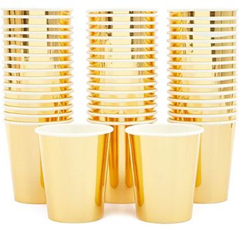 50 Pack Gold Foil 9oz Paper Cups For Party Supplies, Weddings, Bridal Showers