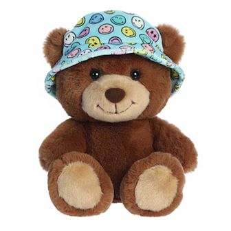 Aurora Small Brown Smileyworld 8" Bucket Hat Bear Vibrant Stuffed Animal