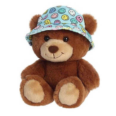 Aurora Small Brown Smileyworld 8" Bucket Hat Bear Vibrant Stuffed Animal