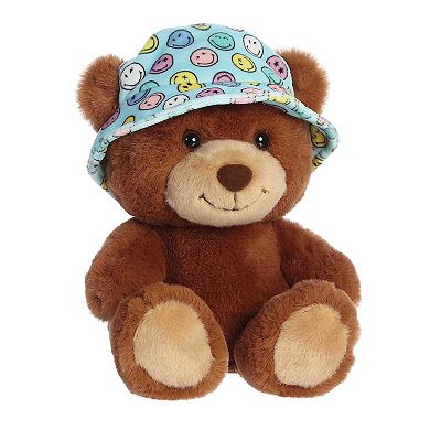 Aurora Small Brown Smileyworld 8" Bucket Hat Bear Vibrant Stuffed Animal