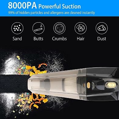 Cordless Car Vacuum Cleaner - Black, 120w, 8000pa - Dc 12v For Car, Auto, And Home Duster