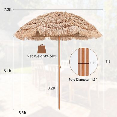 7.2 Feet Patio Thatched Tiki Umbrella Hawaiian Hula Beach Umbrella
