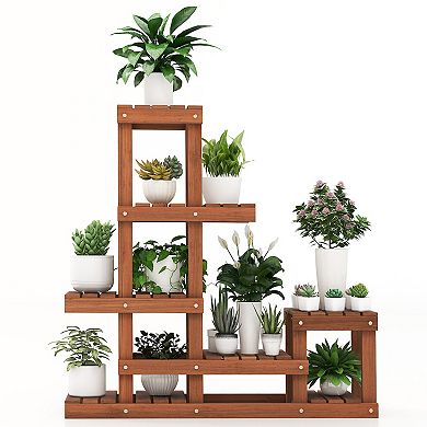 6 Tier Wood Plant Stand With High Low Structure