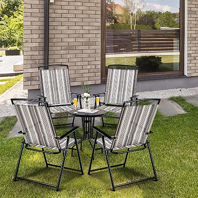 Set of 2 Patio Folding Sling Chairs Space-saving Dining Chair-Grey