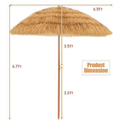 Portable Thatched Tiki Beach Umbrella with Adjustable Tilt for Poolside and Backyard