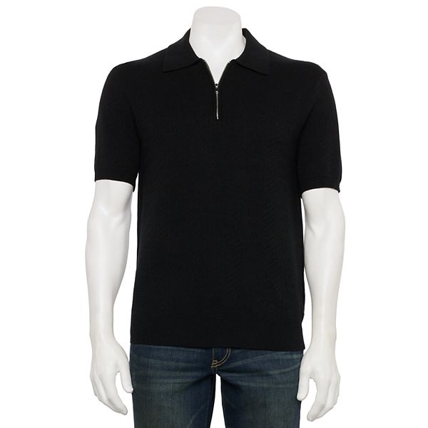 Men s For The Republic Short Sleeve Textured Zip Polo