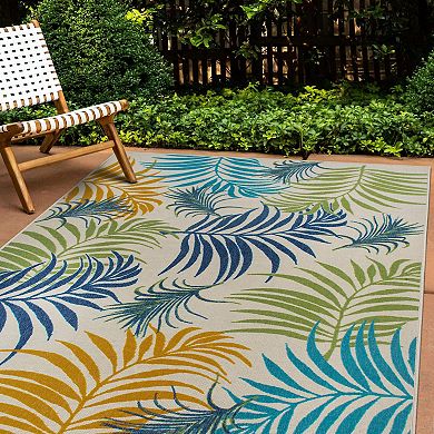World Rug Gallery Contemporary Multicolor Palm Leaves Flatweave Indoor / Outdoor Area Rug