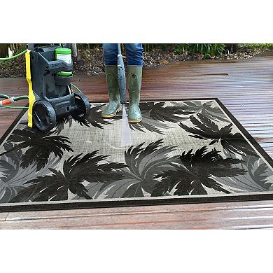 World Rug Gallery Tropical Palm Tree Border Flatweave Indoor / Outdoor Area Rug