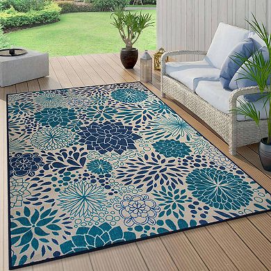 World Rug Gallery Modern Floral Circles Flatweave Indoor / Outdoor Area Rug