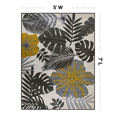 World Rug Gallery Tropical Floral Leaves Indoor / Outdoor Area Rug