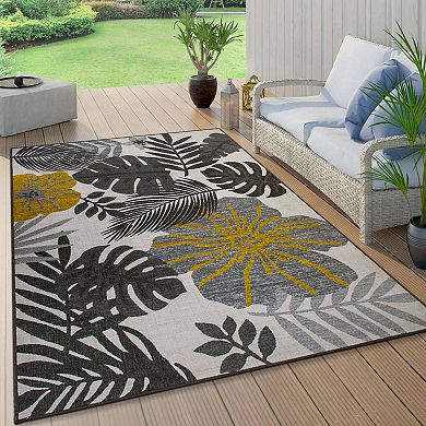 World Rug Gallery Tropical Floral Leaves Indoor / Outdoor Area Rug