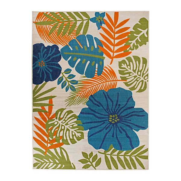 World Rug Gallery Tropical Floral Leaves Indoor / Outdoor Area Rug