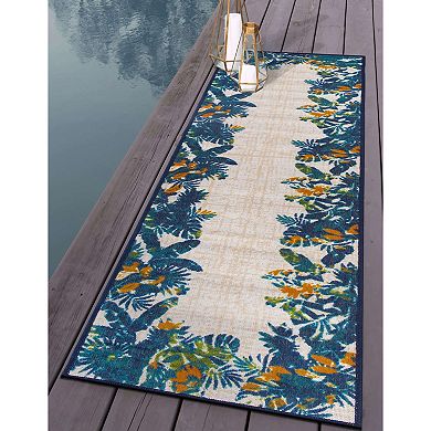 World Rug Gallery Contemporary Floral Border Indoor / Outdoor Area Rug