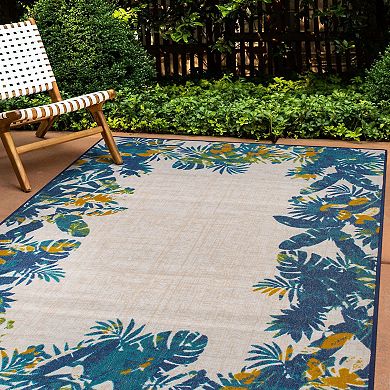 World Rug Gallery Contemporary Floral Border Indoor / Outdoor Area Rug