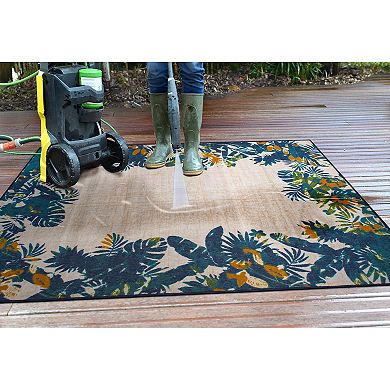 World Rug Gallery Contemporary Floral Border Indoor / Outdoor Area Rug