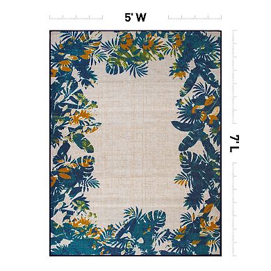 World Rug Gallery Contemporary Floral Border Indoor / Outdoor Area Rug