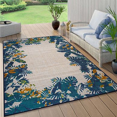 World Rug Gallery Contemporary Floral Border Indoor / Outdoor Area Rug