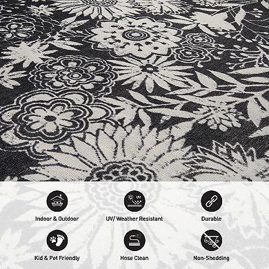 World Rug Gallery Modern Dark Floral Indoor / Outdoor Area Rug