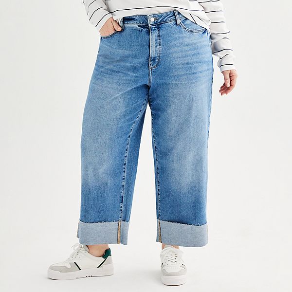 Plus Size Sonoma Goods For Life Wide Leg Cuffed Jeans