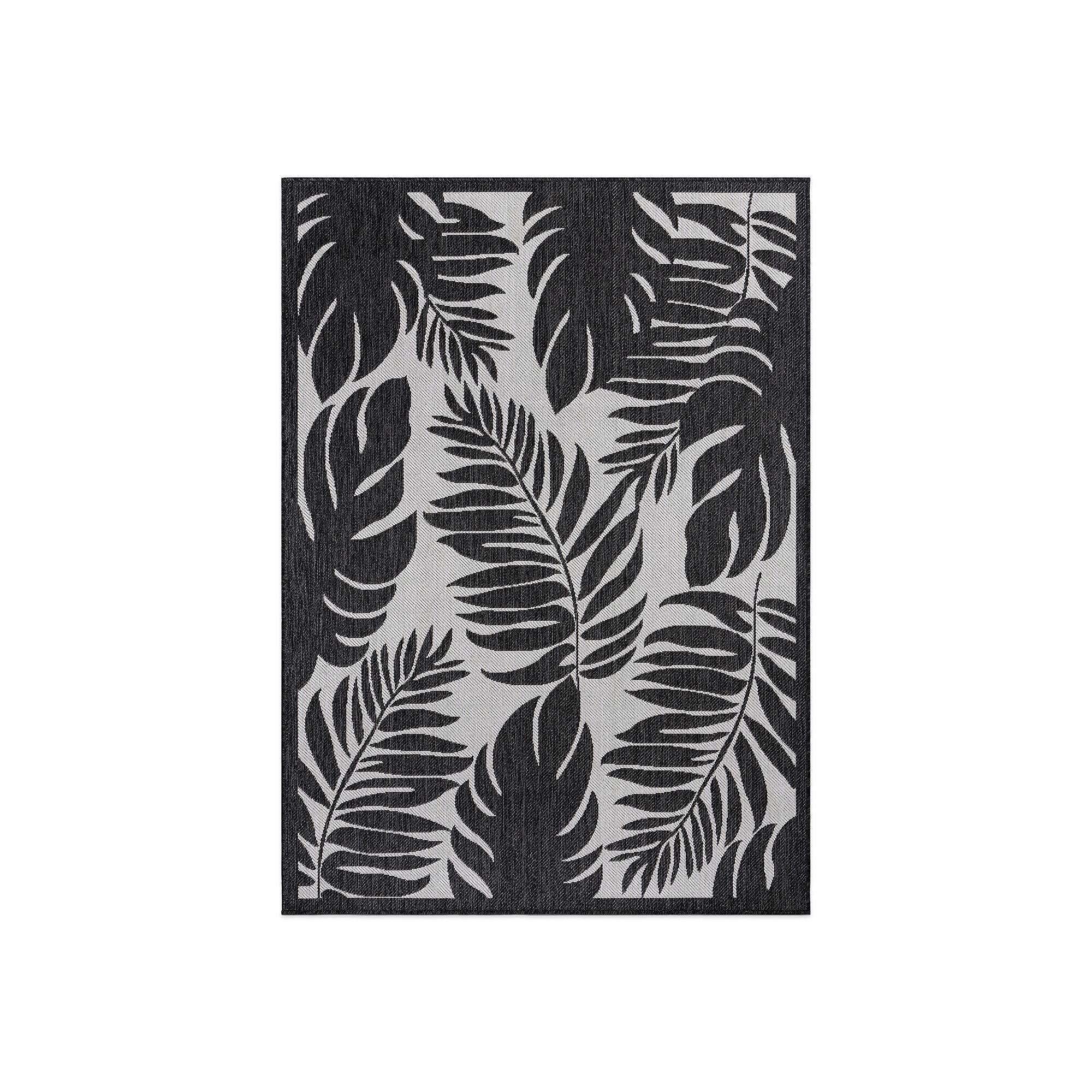 World Rug Gallery Large Leaves Indoor Outdoor Rug, Black