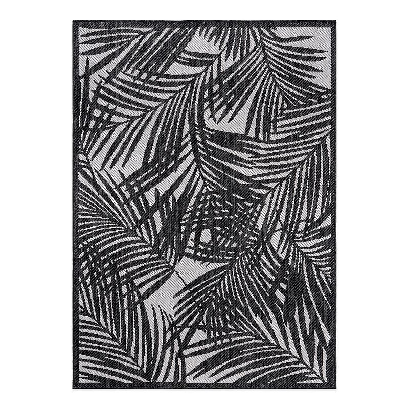 World Rug Gallery Palm Leaf Allover Print Indoor / Outdoor Area Rug, Black